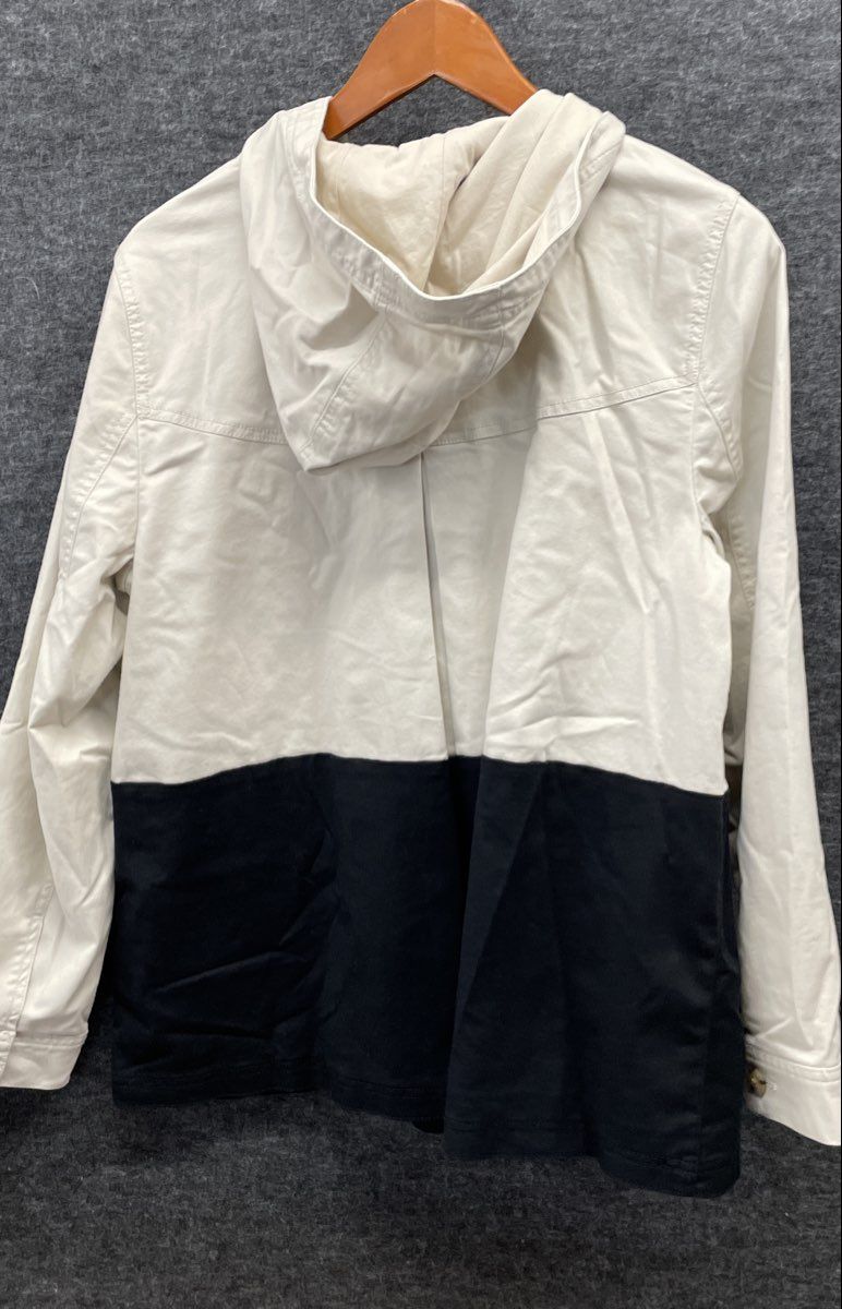 J. Jill Women's White Black Colorblock Full Button Hooded Jacket Sz M
