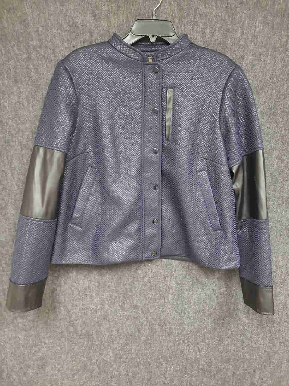 Focus 2000 Women's Purple Chevron Texture Faux Leather Trim Moto Jacket Sz 12
