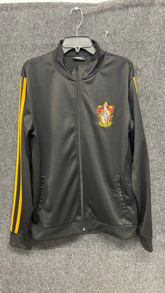 Harry Potter Men's Gryffindor Track Jacket Black Gold Stripe Full Zip Sz L