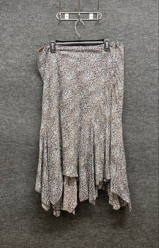 a.n.a Women's Brown Blue Paisley Handkerchief Hem Cotton Skirt Sz 14W