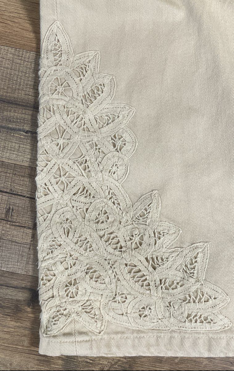Lauren Jeans Co. Ralph Lauren Women's Tan Crochet Lace Applique Trim Jeans Sz 8