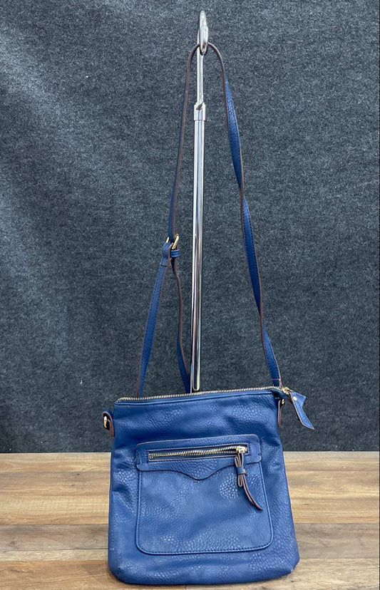 Charming Charlie Blue Pebbled Faux Leather Sash Crossbody Bag Gold Hardware