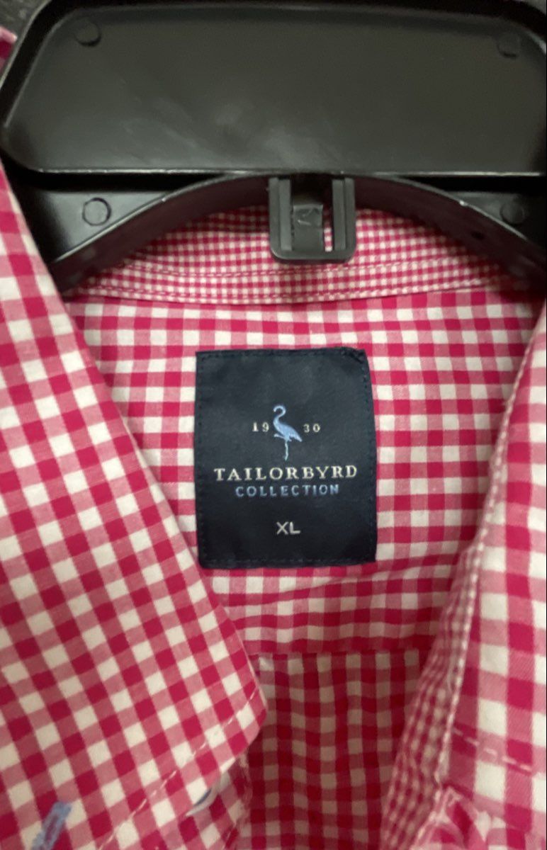 Tailorbyrd Men's Pink White Gingham Check Long Sleeve Button Down Shirt Sz XL