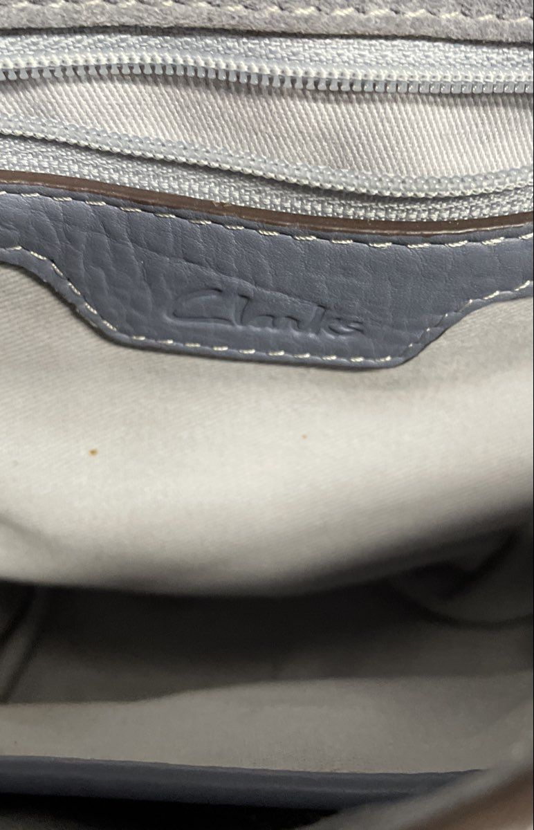 Clarks Blue Pebbled Leather Laser Cut Suede Trim Crossbody Shoulder Saddle Bag