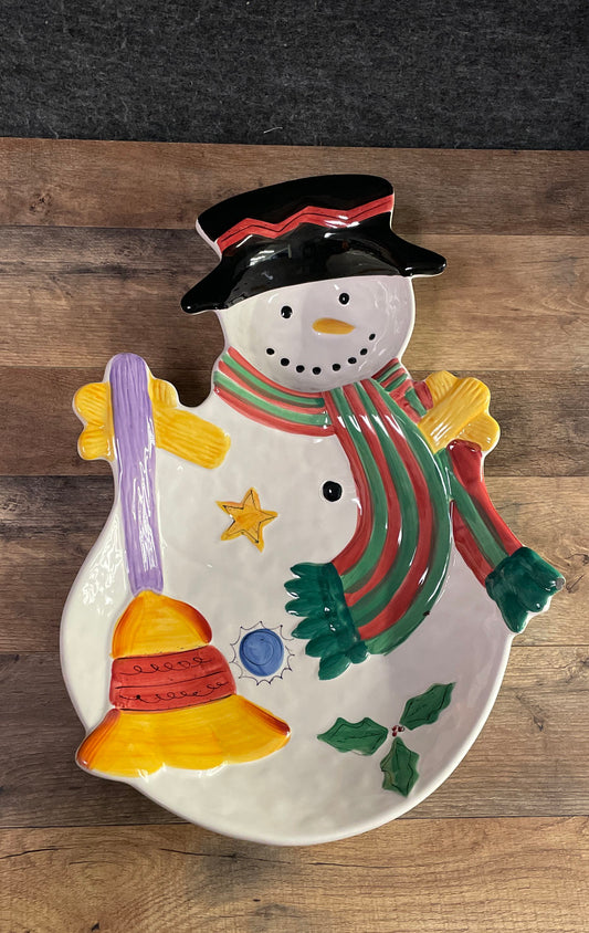 Sango The Sweet Shoppe Christmas Snowman Divided Serving Platter Dish Ceramic
