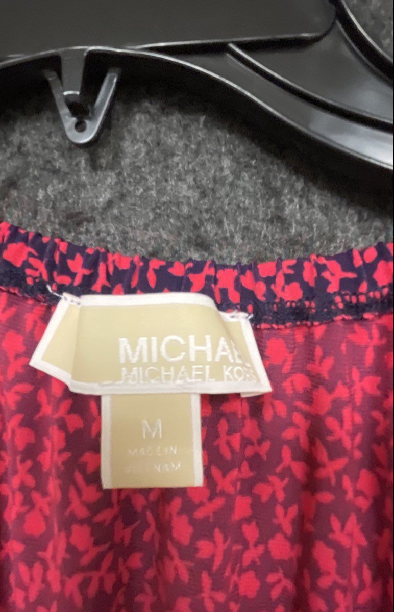 Michael Michael Kors Women's Pink Navy Abstract Print Sleeveless Tie Dress Sz M