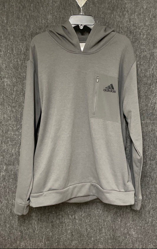 Adidas Men's Grey Performance Pullover Hoodie Vertical Zip Pocket Sz L