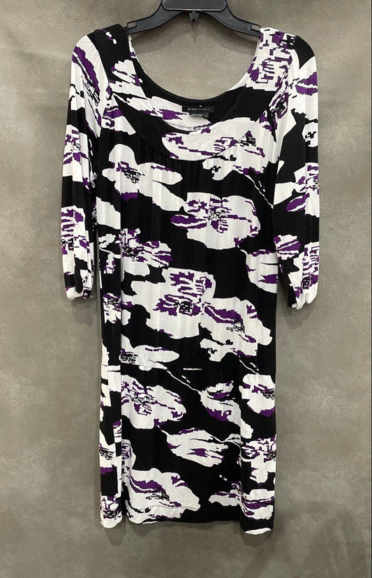 BCBG Max Azria Women's Purple Black White Abstract Floral Tunic Top Size L
