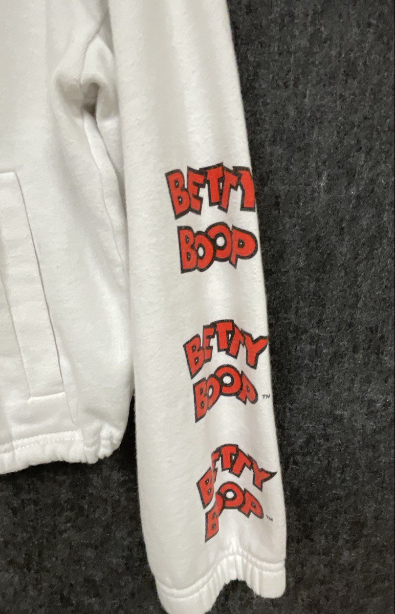 Betty Boop Women's White Cropped Zip Up Hoodie Sherpa Lined Graphic Sz M