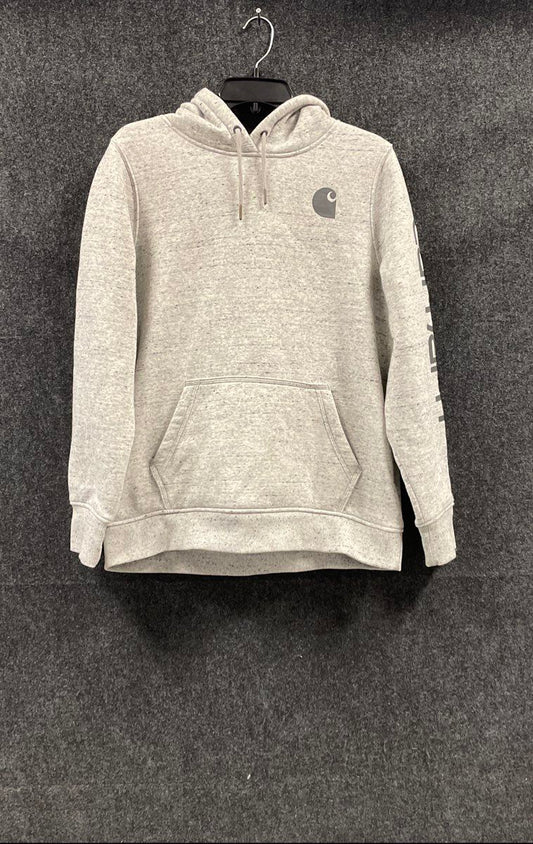 Carhartt Boys' Gray Relaxed Fit Pullover Hoodie Logo Sleeve Sz L (12-14)