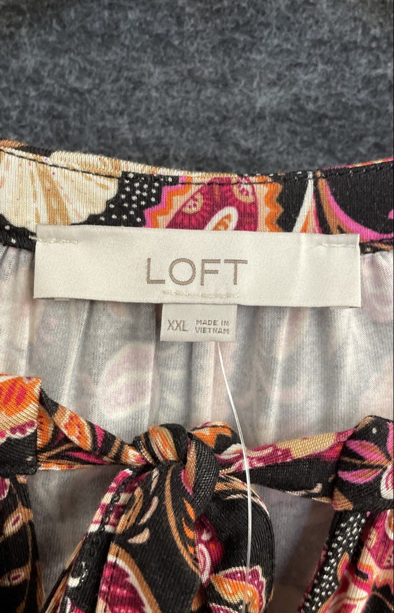 Loft Women's Black Paisley Floral Tie Neck Long Sleeve Dress Sz XXL NWT
