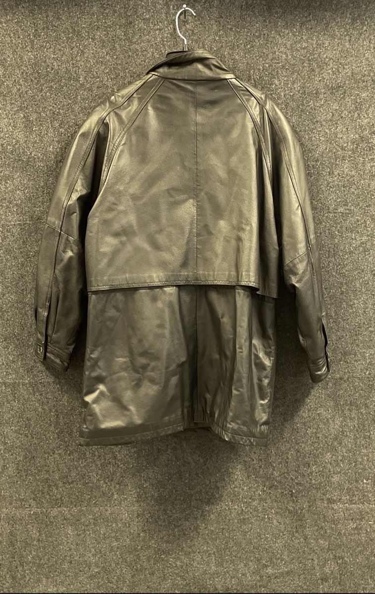 Vintage 90s Jacqueline Ferrar Women's Black Genuine Leather Trench Cape Coat L