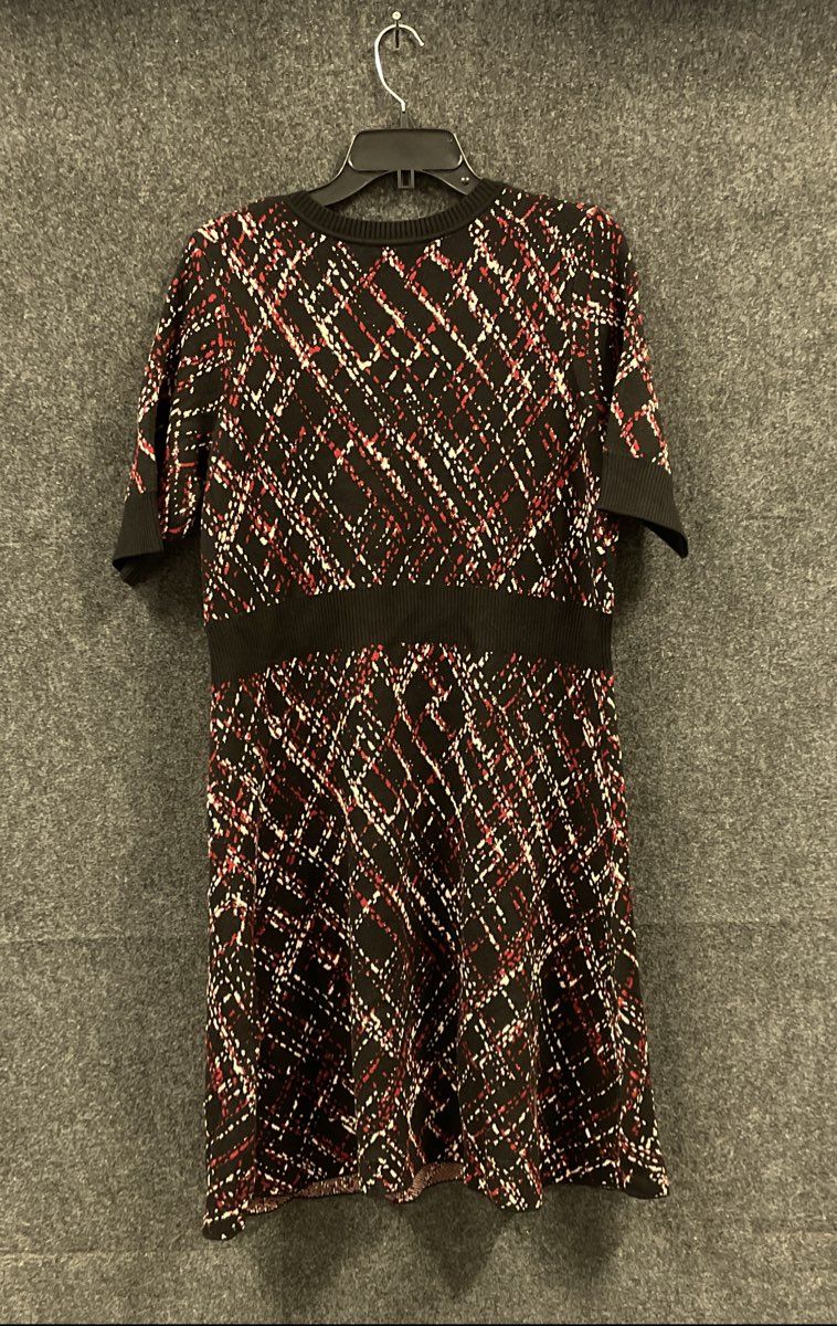 Roz & Ali Women's Black Red Knit Fit & Flare Short Sleeve Dress NWT Petite XL