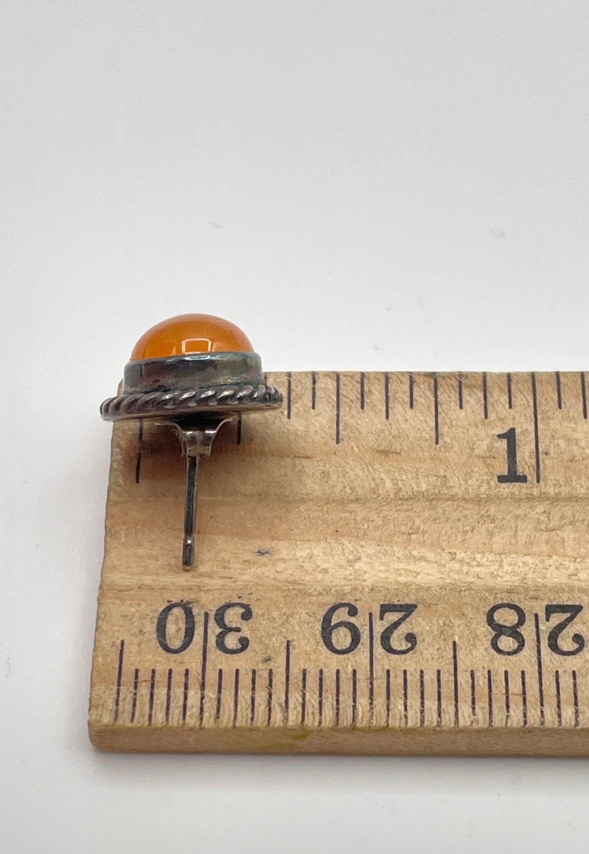 925 Sterling Silver Orange Glass Stone Stud Earrings 3.3g