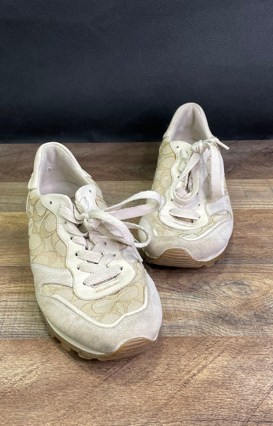 Coach Signature Monogram Beige Suede Canvas Runner Sneakers Women's Size 8B