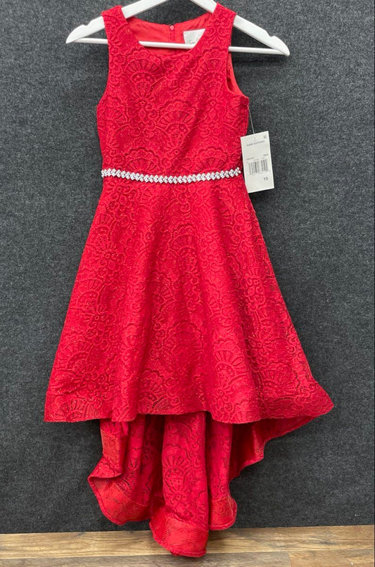 Rare Editions Girls Red Lace High-Low Formal Party Dress Rhinestone Belt NWT 10