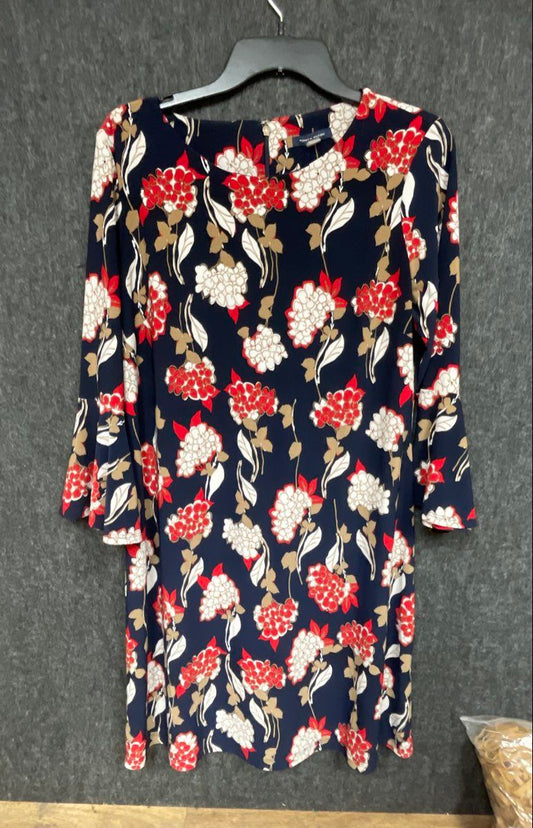 Tommy Hilfiger Women's Floral Bell Sleeve Shift Dress Navy Blue Red Sz 12
