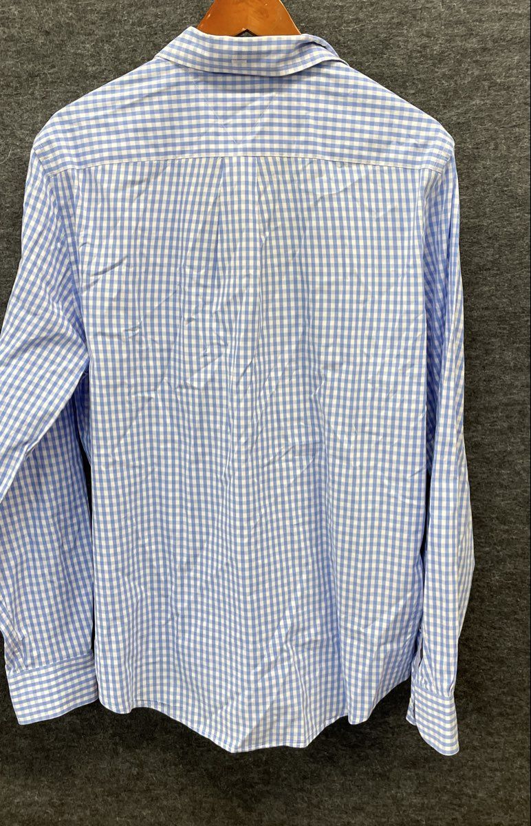 Tommy Hilfiger Men's Blue White Gingham Checkered Classic Fit Button Up Shirt M