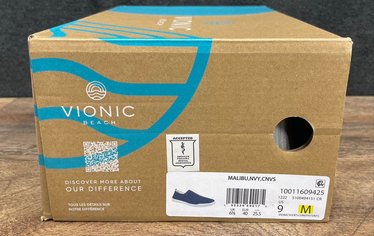 Vionic Beach Malibu Navy Canvas Slip On Sneakers Women's Size 9