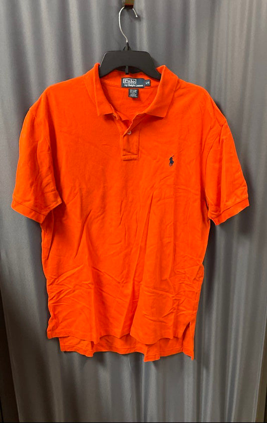 Polo Ralph Lauren Men's Short Sleeve Polo Shirt Orange Pique Navy Pony Sz L
