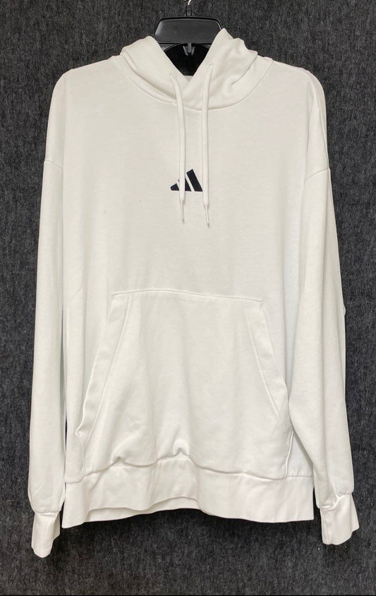 Adidas Men's Essentials Feel Cozy Fleece Hoodie White Center Logo Pullover Sz XL