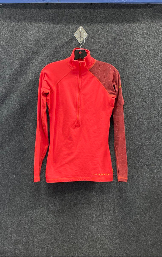 Nike Pro Women's Red Livestrong Quarter Zip Patterned Sleeve Training Top Sz S