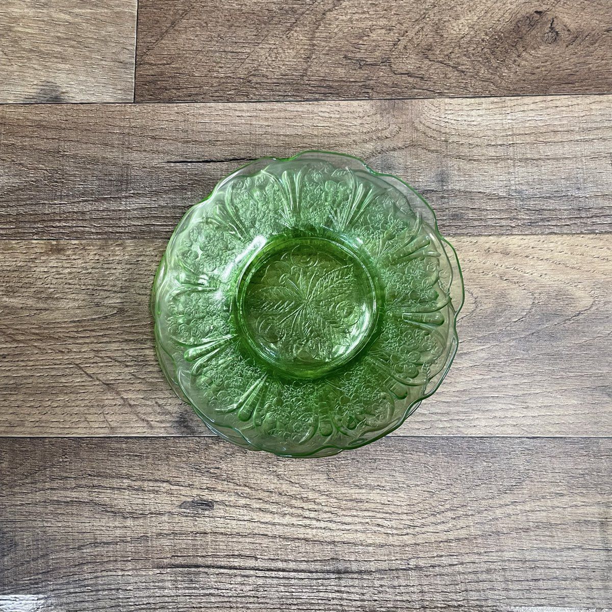 Set of 3 Green Depression Glass Plates