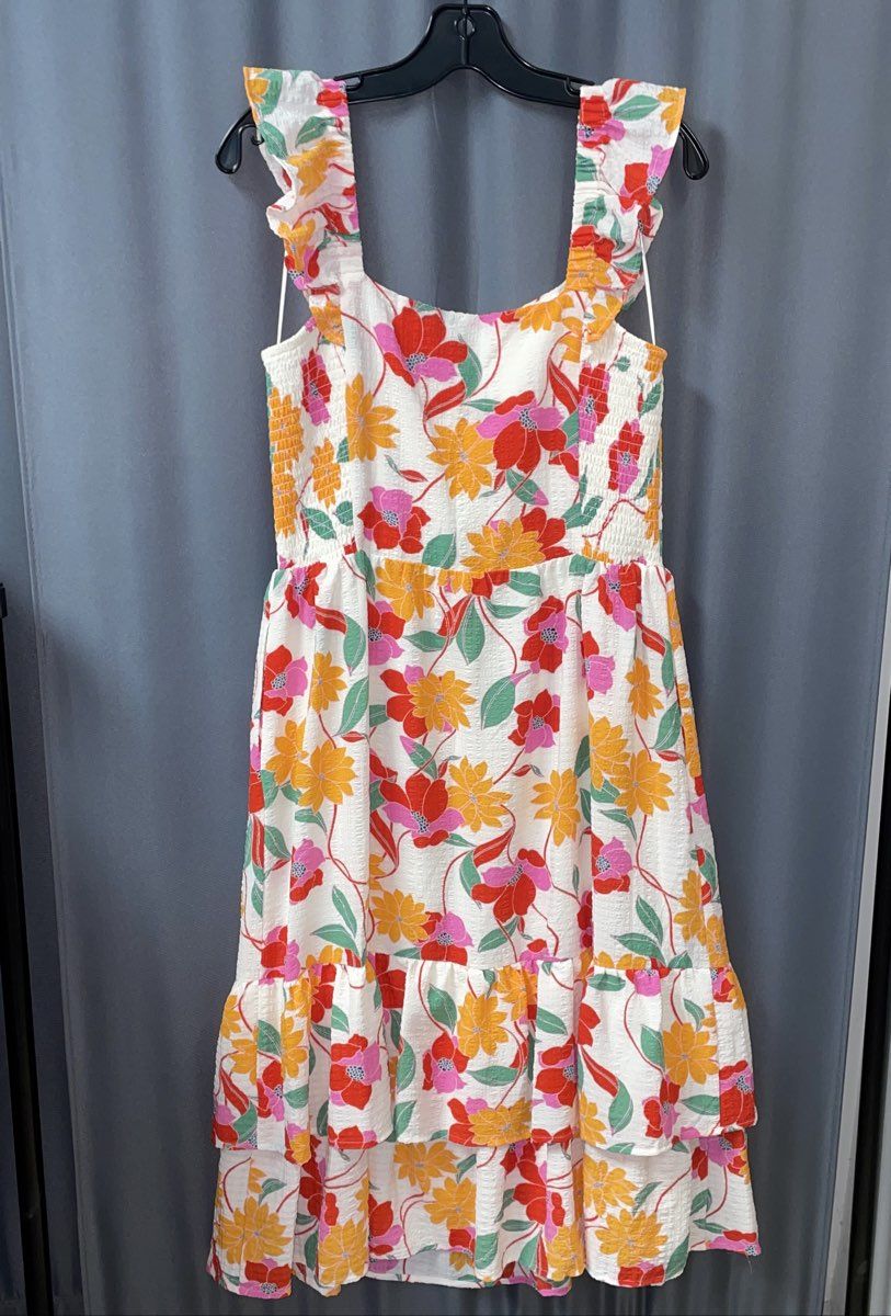 White Multicolored Draper James Short Sleeve Dress - Size M
