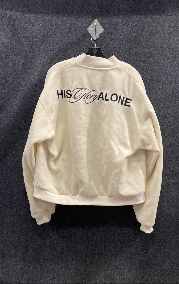 Native Supply Men's White Varsity Jacket His Glory Alone Patches HGA Sz S
