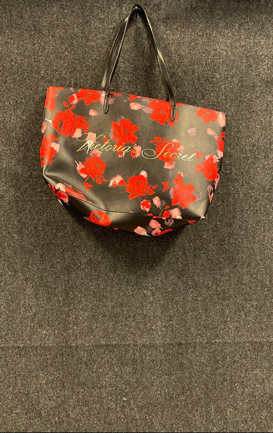 Victoria's Secret Black Red Floral Rose Large Tote Bag
