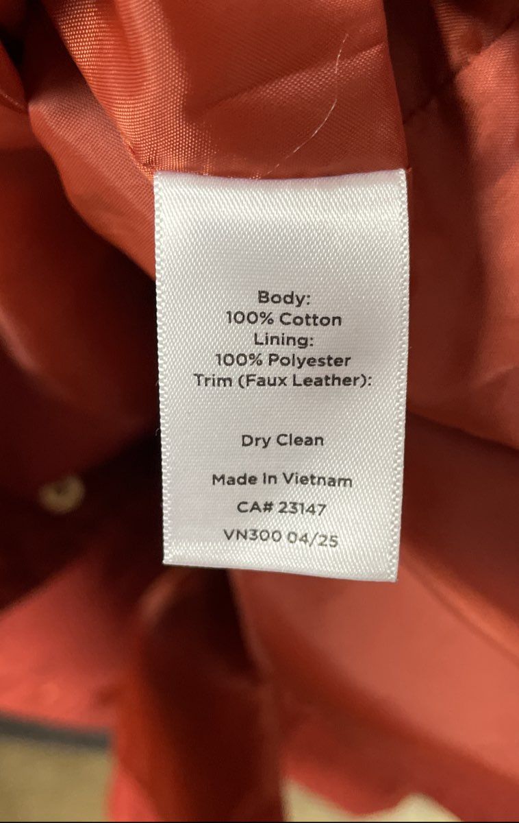 Talbots Women's Rust Orange Cotton Barn Coat Brown Faux Leather Collar Sz S