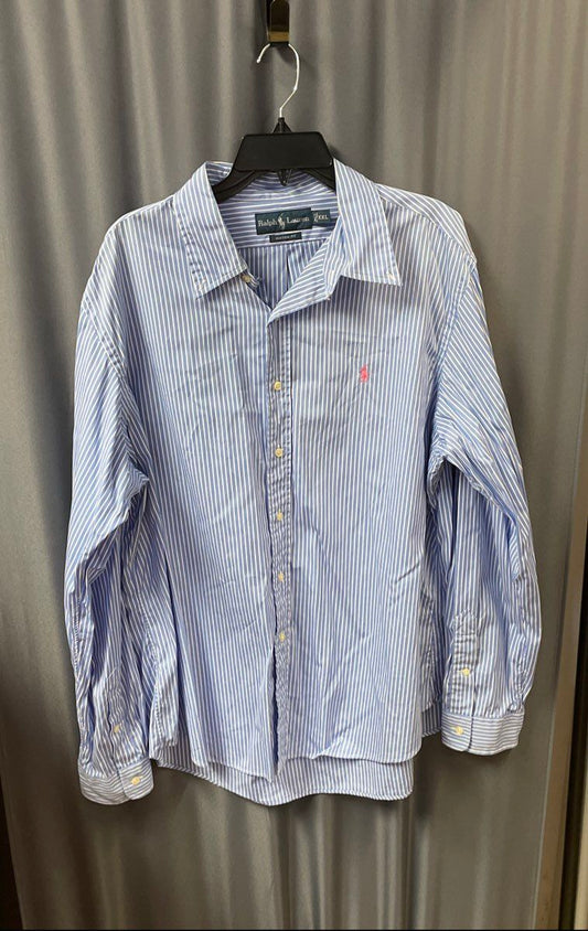 Ralph Lauren Men's Blue White Striped Custom Fit Long Sleeve Shirt Sz XXL