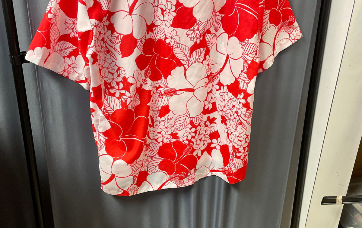 Vintage 90s Pomare Hawaii Men's Red Hibiscus Floral Aloha Shirt Sz L/XL