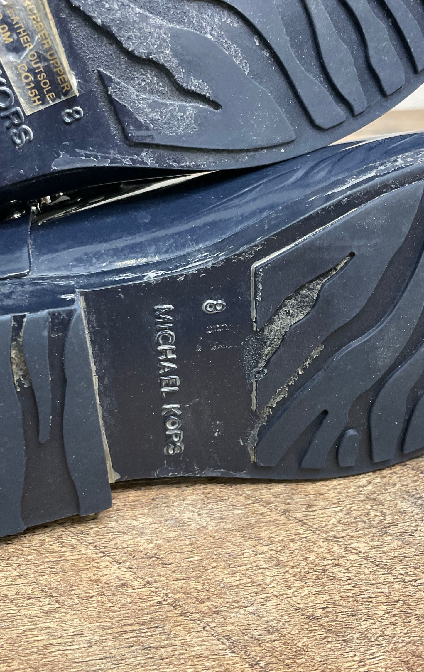 Michael Kors Navy Blue Glossy Rubber Harness Tall Rain Boots Women's Size 8