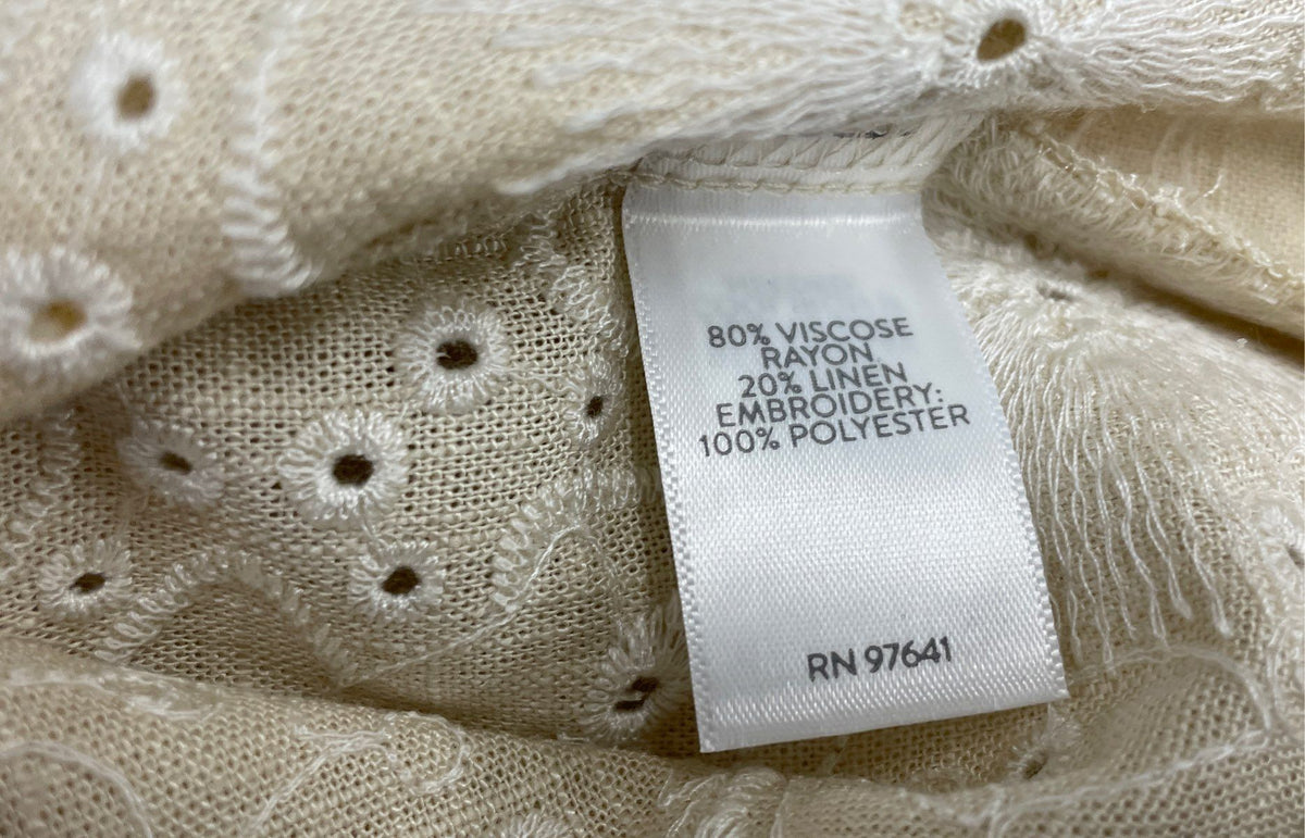 J. Jill Women's Cream Linen Blend Eyelet Short Sleeve Embroidered Top Sz M