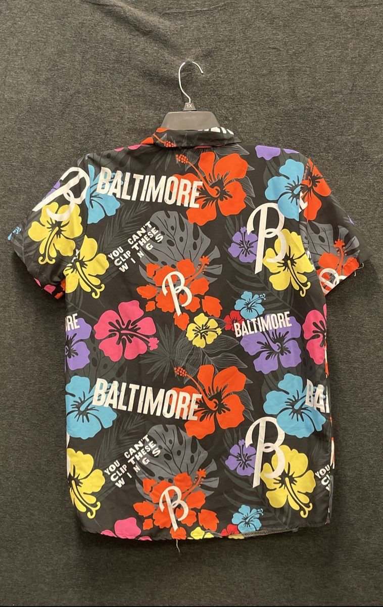 Baltimore Orioles O's Men's Black Floral Hawaiian Button Up Shirt Wings Sz M