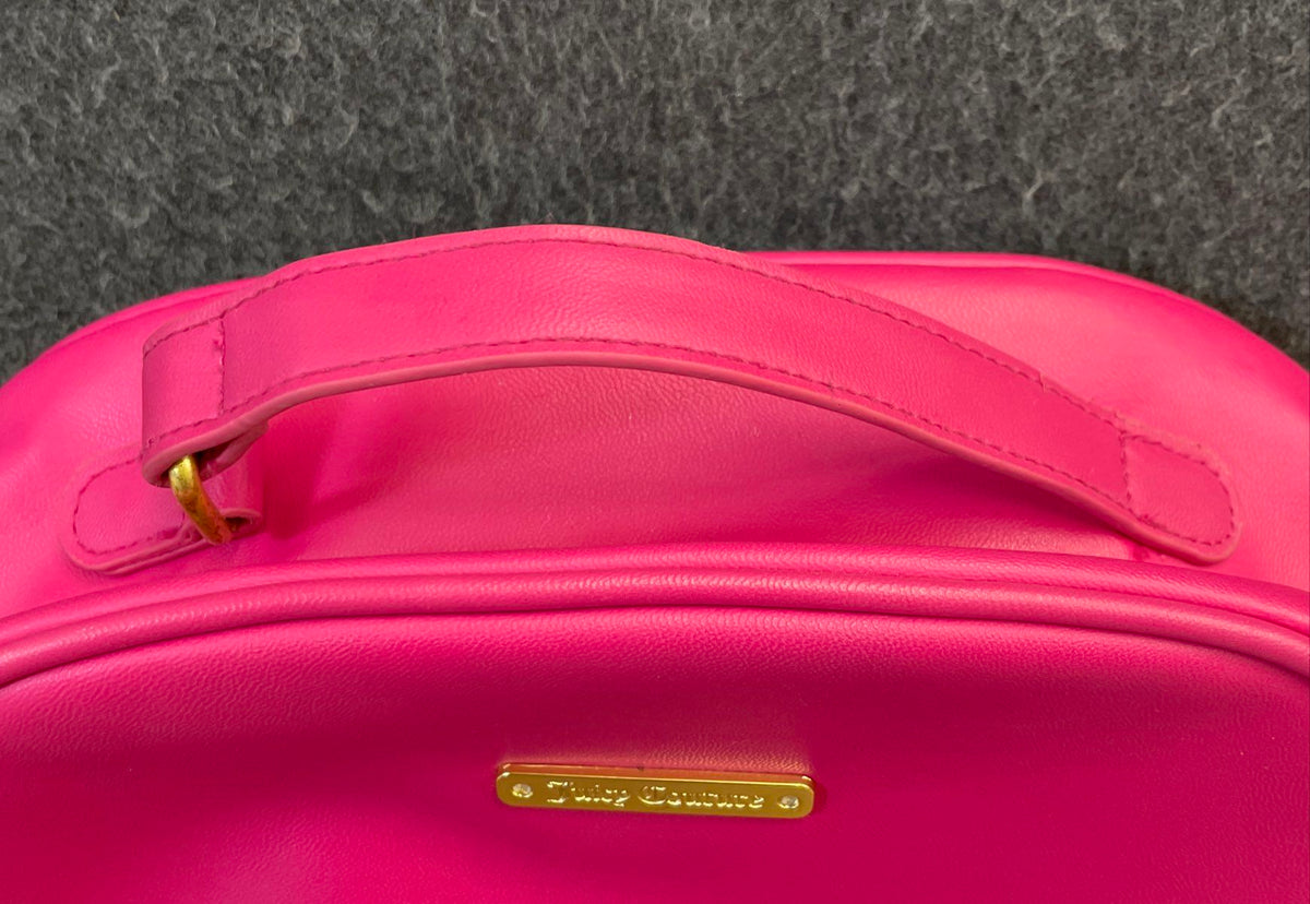 Juicy Couture Pink Faux Leather Backpack Black Sequin Gold Tone Hardware