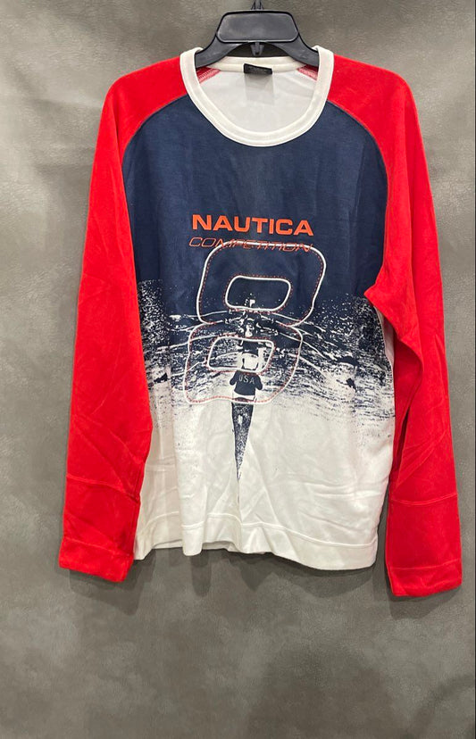 Vintage 90s Nautica Competition Men's Red White Blue Ribbed Pullover USA Sz L