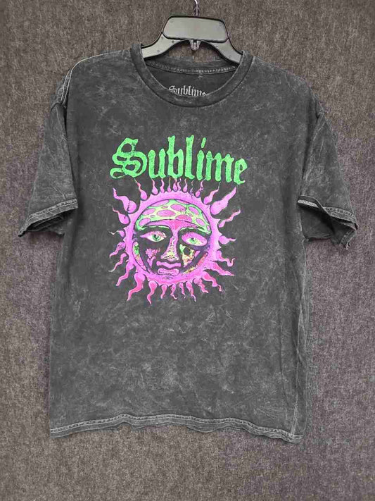 Sublime Men's T-Shirt Black Mineral Wash Neon Sun Graphic Size L
