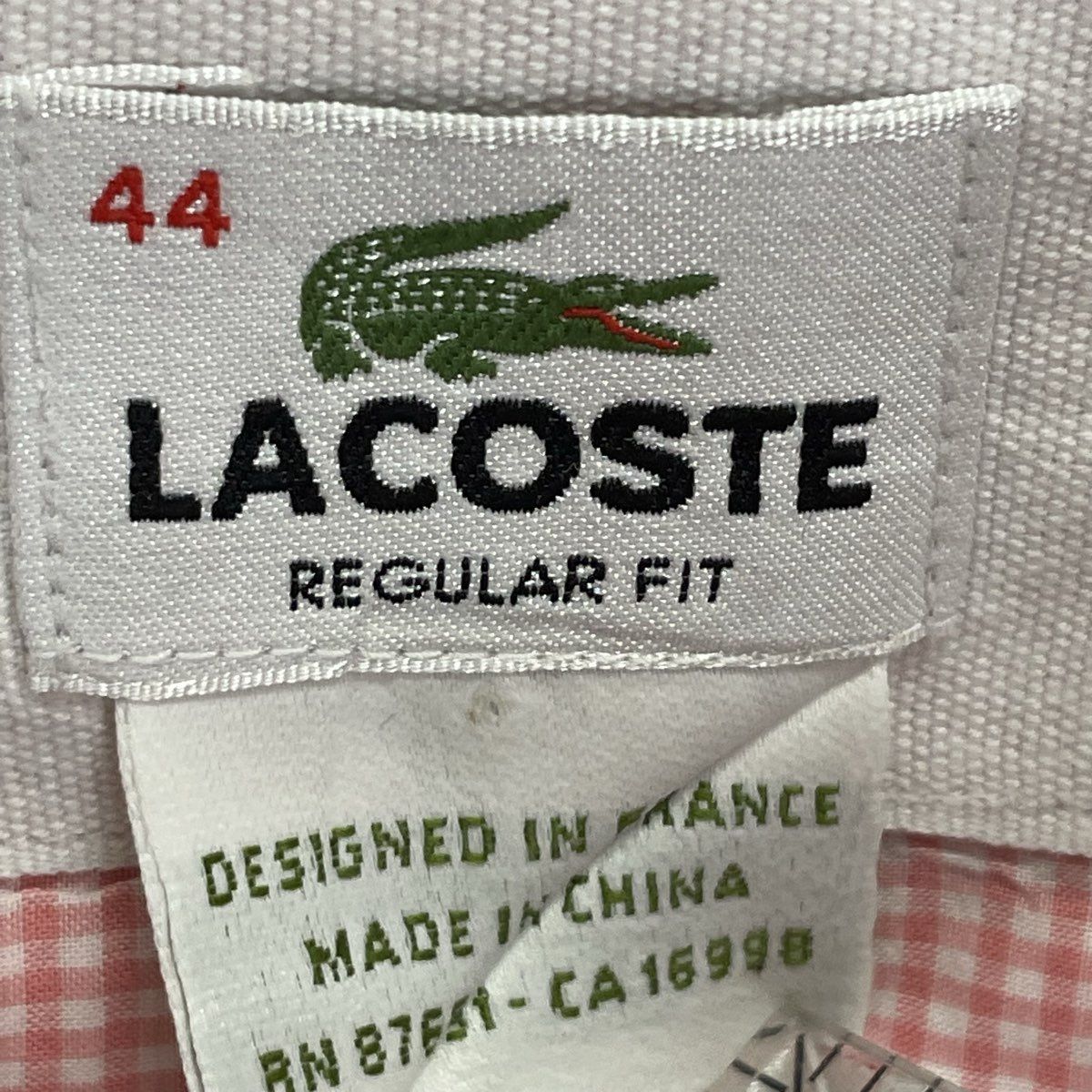 Lacoste Men's Pink White Stripe Regular Fit Long Sleeve Dress Shirt Sz 44 XXL