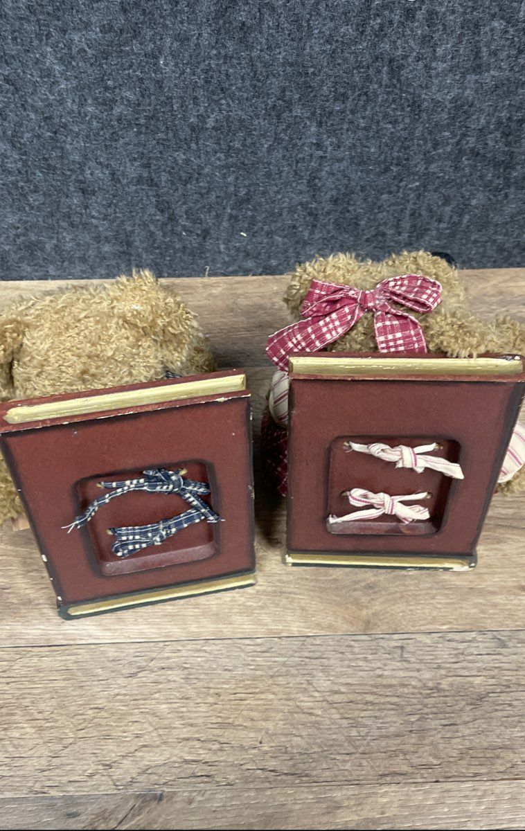 Vintage Plush Teddy Bear Bookends