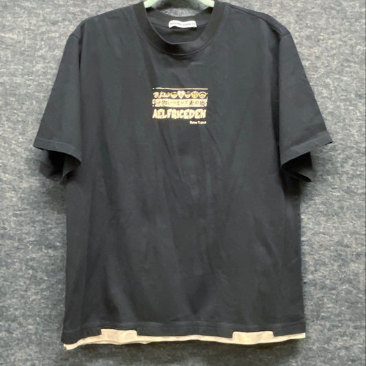 Aelfric Eden Japanese Retro Graphic Double Layer Hem T-Shirt Black Sz L