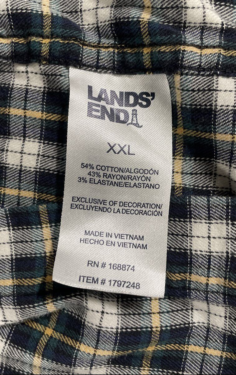 Lands' End Men's Blue Plaid Cotton Rayon Stretch Button Up Shirt Size XXL