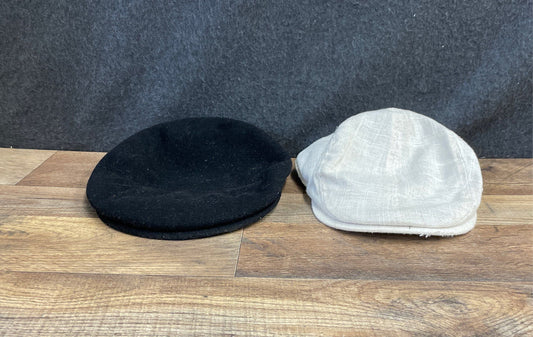 Lot of 2 Kangol & Lids Flat Cap Ivy Hats Black White Sz M & S/M