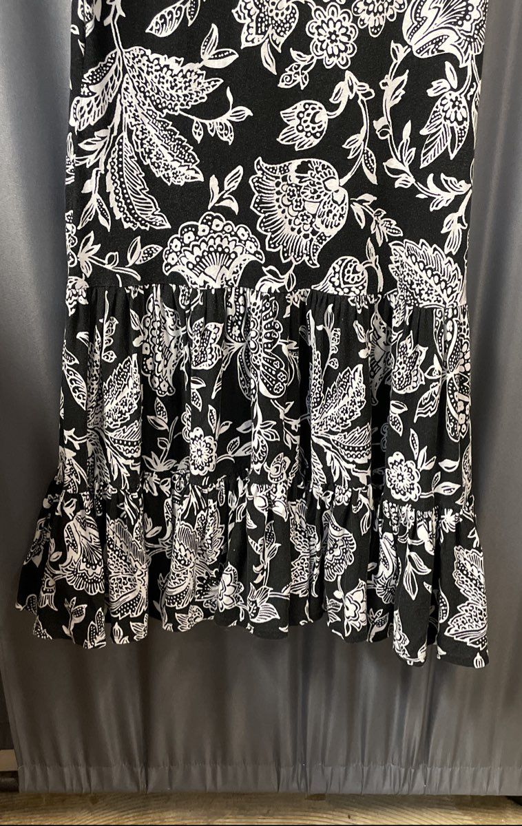 Lauren Ralph Lauren Women's Black White Floral Tiered Ruffle Cotton Dress Sz XL