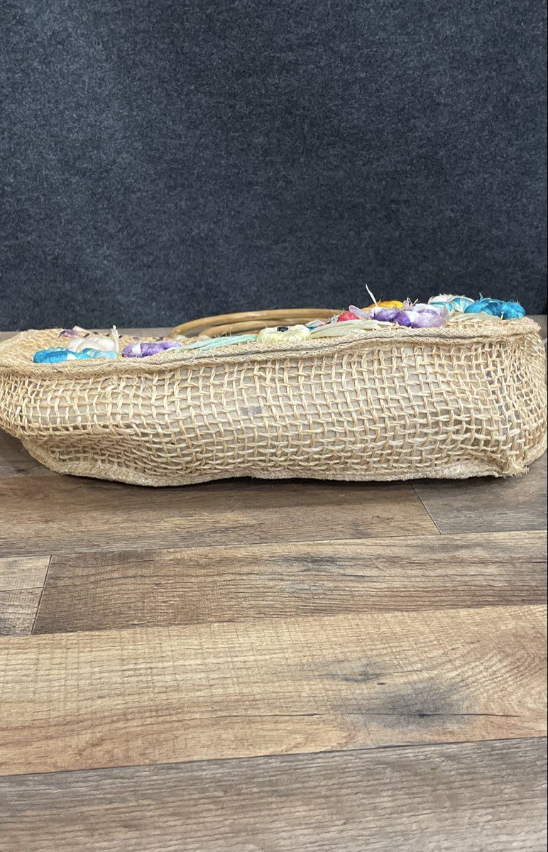 Vintage Pride of the Bahamas Woven Straw Raffia Floral Tote Handbag Emily