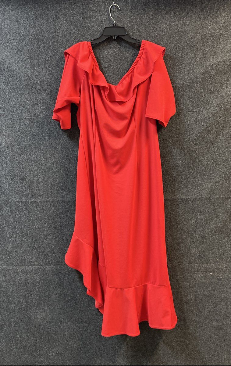 Ashley Stewart Women's Red Off-the-Shoulder Ruffle High Low Dress Sz 26/28 NWT