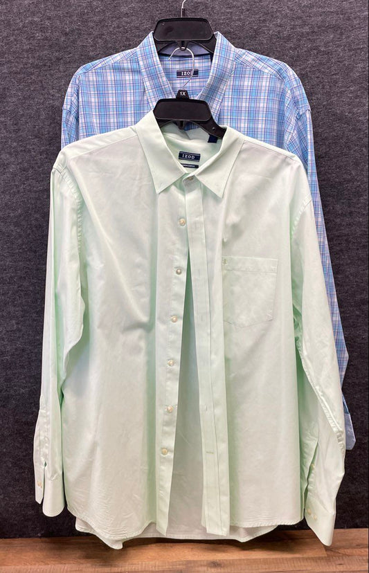 Izod Men's Lot of 2 Button Down Shirts Mint Green Blue Plaid Size XXL