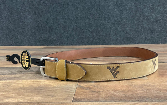 Zep-Pro Men's West Virginia Mountaineers WVU Leather Belt Tan NWT Sz 32