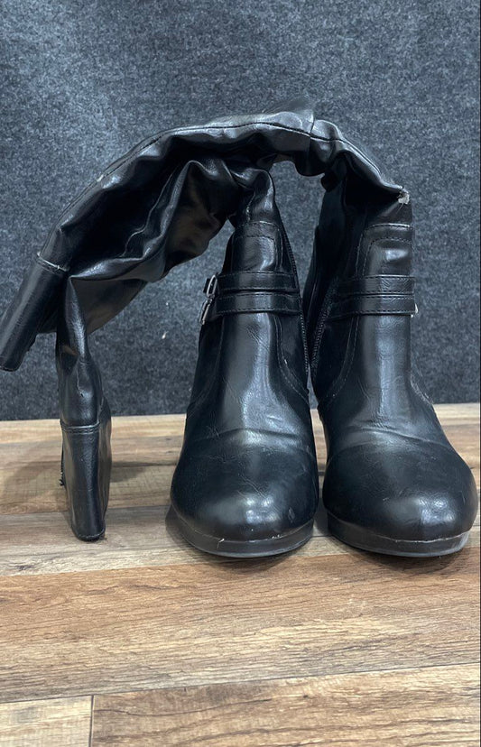 Women's Black Faux Leather Slouchy Stiletto High Heel Boots Size 9.5